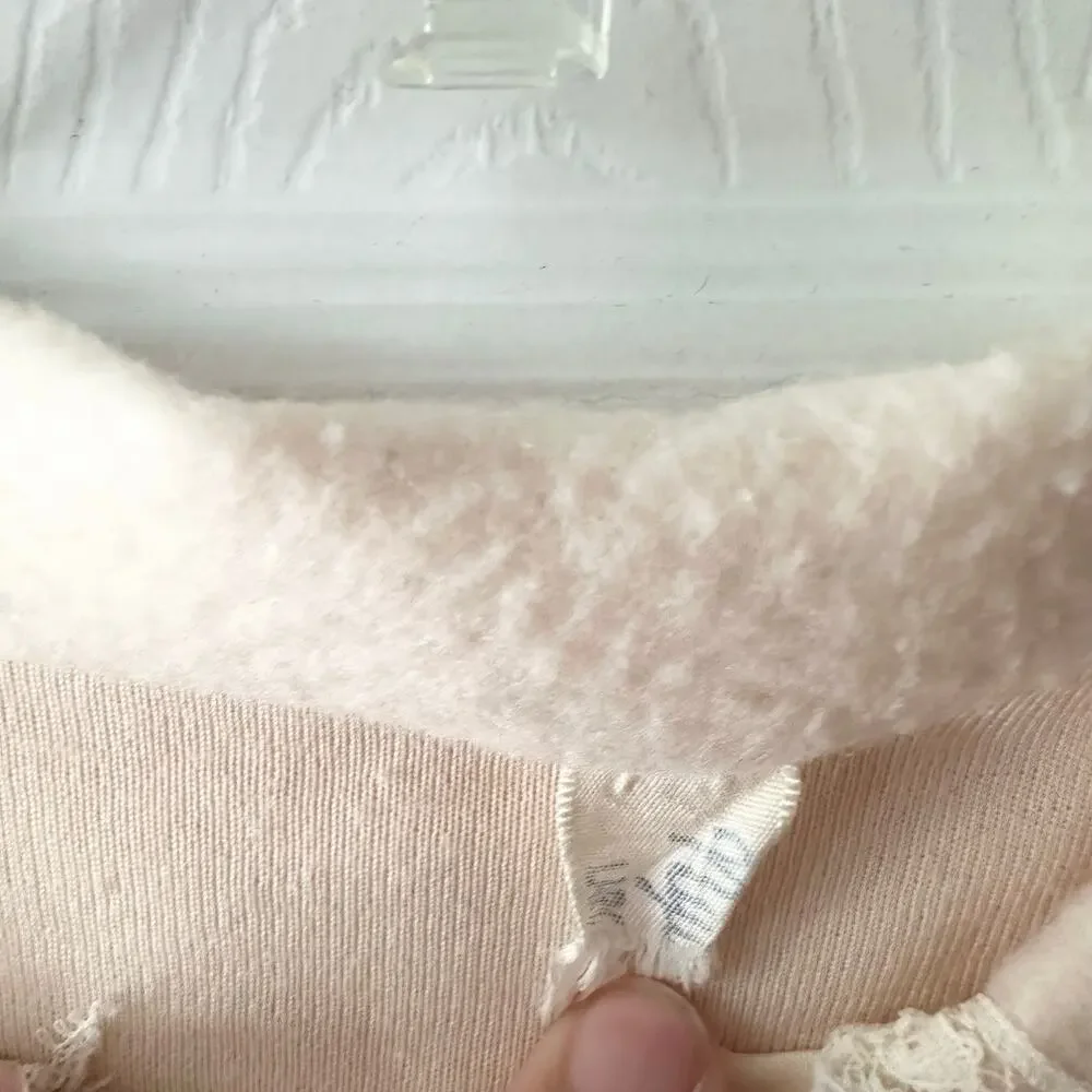 Vintage Pink Peach Fleece Fleece Lace Trim Bed Jacket Capelet No Size S/M - Picture 6 of 8